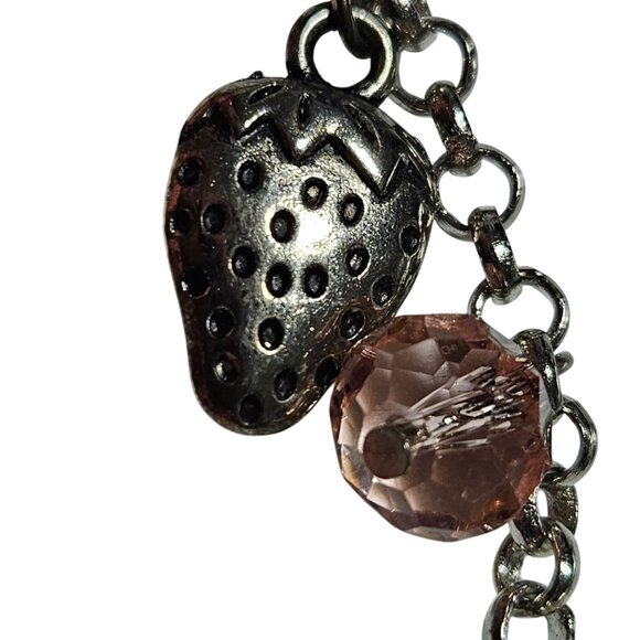 Boho Pink Beaded Silver Tone Strawberry Flower Charm Necklace Fashion Jewelry - Picture 3 of 8